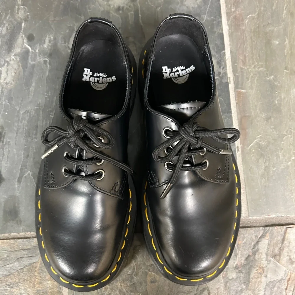 Dr Martens Platform 1461 Quad Black Leather Lace Up Shoes Womens 6 USM - Picture 2 of 8